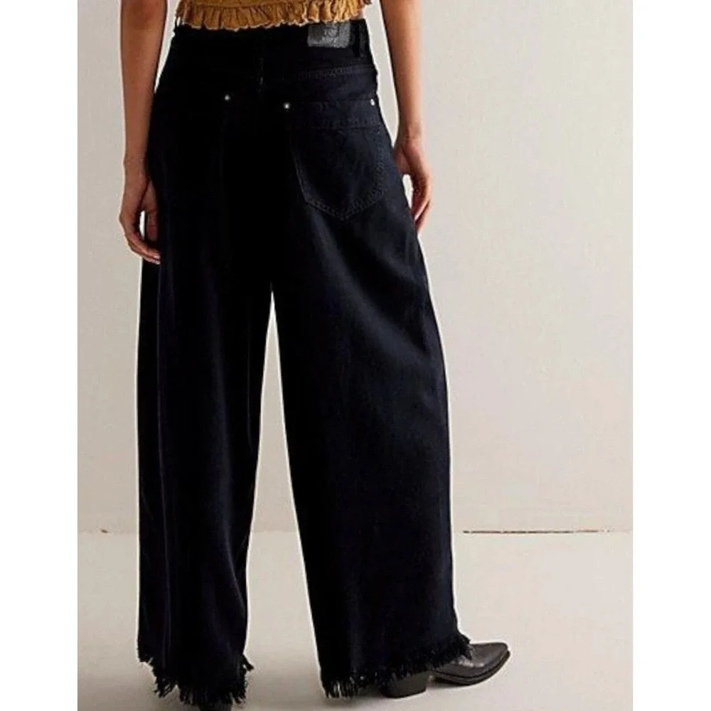 We The Free Old West Slouchy High Rise Wide Leg Jeans Womens 33 Blue Black Boho